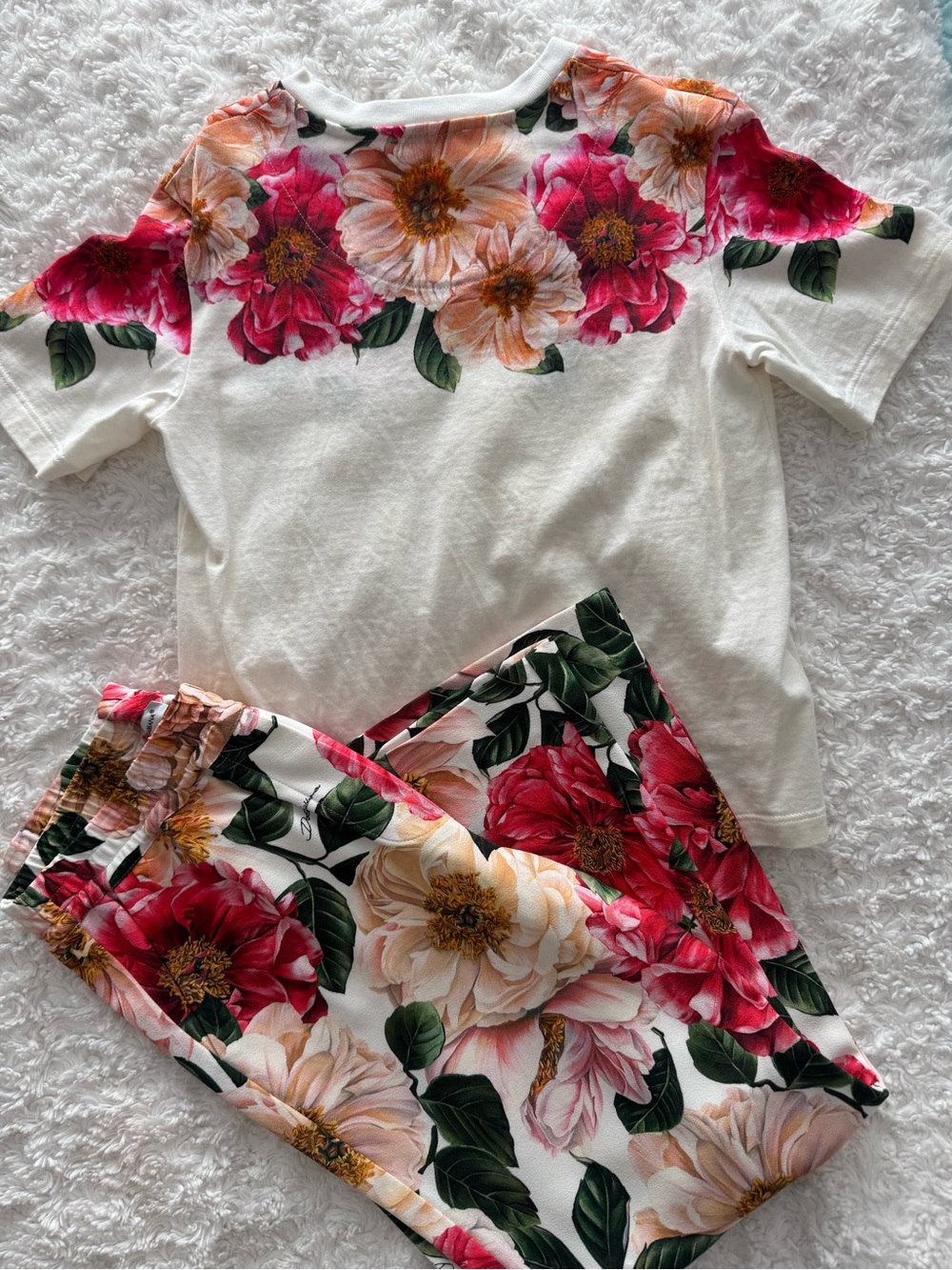 Dolce & Gabbana Kids Floral Tee & Pants Set in White, Pink, Peach, Green